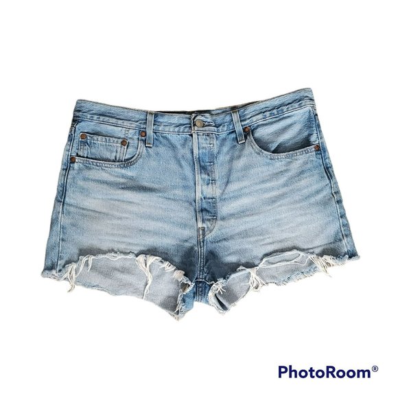 Levi's Premium Women's 501 Button Fly Cut-Off Denim Jean Short Blue Size W33 - Picture 4 of 12